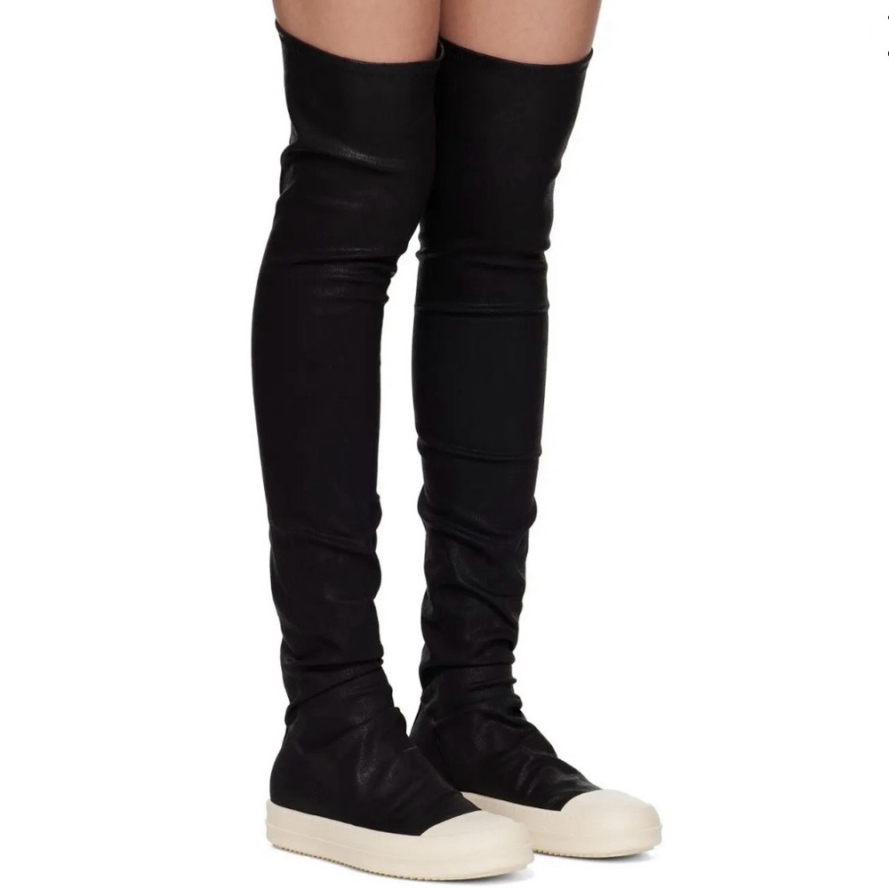 Rick Owens Black Leather Knee High Stocking Sock Sneaker Boots 36